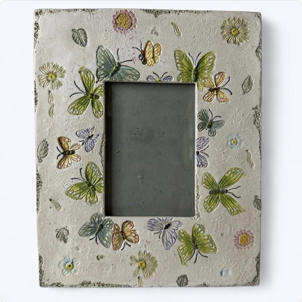 Butterfly Floral Picture‎ Frame 3x4.5" Tabletop Rustic Garden Nature Cottagecore